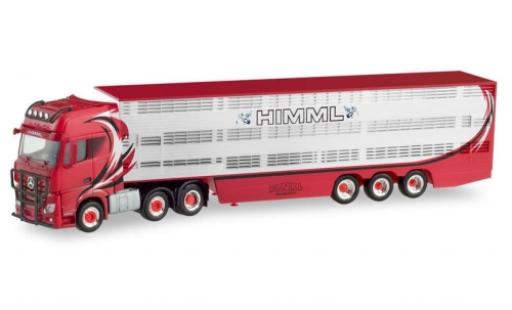 Diecast model cars Mercedes Actros Gigaspace 6x2 Himml Viehtransporter-tracteur 1/87 Herpa