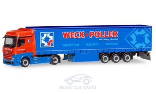 Diecast model cars Mercedes Actros Bigspace Weck + Poller Gardinenplanen-Sattelzug 1/87 Herpa