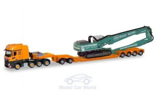 Diecast model cars Mercedes Actros SLT Rolf Riedl / Wilko Wagner Pendel-X with Liebherr Longfront 1/87 Herpa