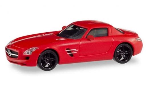 Diecast model cars Mercedes SLS Coupe AMG (C197) metallic red avec black jantes 1/87 Herpa