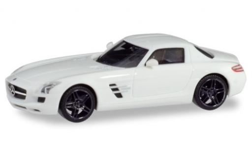 Diecast model cars Mercedes SLS Coupe AMG (C197) white avec black jantes 1/87 Herpa