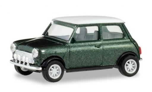 Diecast model cars Mini Cooper Base metallic green/white with Zusatzscheinwerfern 1/87 Herpa
