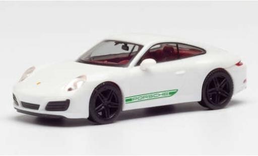 Diecast model cars Porsche 911 Carrera white/green avec black jantes 1/87 Herpa