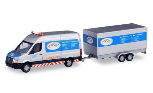 Diecast model cars Volkswagen Crafter Kasten van HD BF3 SABA Transportservice avec Tandem-wagon conteneur-remorque 1/87 Herpa