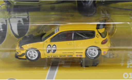 Diecast model cars Honda Civic Base (EG6) by Pandem yellow/black 1/64 Pop Race