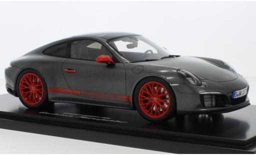 Diecast model cars Porsche 911 4S ( II) Carrera metallic grey/red avec Vitrine 1/18 Spark