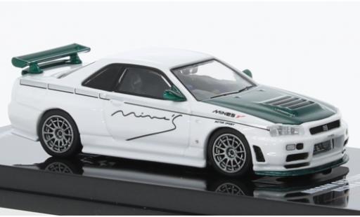 Diecast model cars Nissan Skyline R34 GT-R () Nismo R-Tune Mines white/vert fonc&Atilde;&copy; RHD 1/64 INNO64