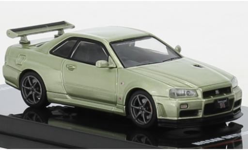 Diecast model cars Nissan Skyline R34 GT-R () V-Spec II metallise green RHD 1/64 INNO64