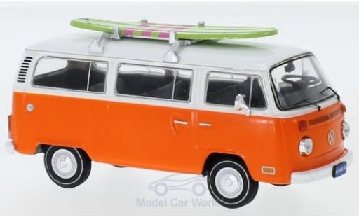 Diecast model cars Volkswagen T2 B Bus orange/white 1975 with Surfboard 1/43 IXO