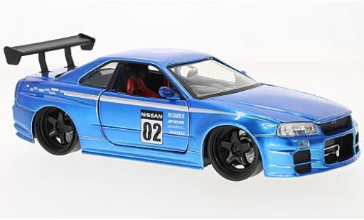 Diecast model cars Nissan Skyline R34 GT-R () metallic blue RHD 2002 1/24 Jada Toys