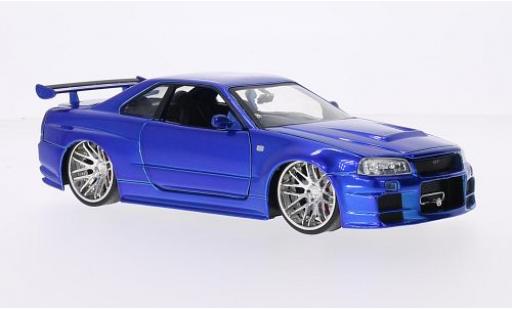 Diecast model cars Nissan Skyline R34 GT-R () Tuning metallic blue RHD Fast & Furious 2002 tuning 1/24 Jada Toys