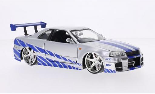 Nissan Skyline 1/24 Jada Toys GT-R (R34) Tuning grey/Dekor RHD Fast & Furious 2002 tuning