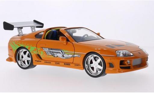 Diecast model cars Toyota Supra Fast & Furious Tuning metallic orange/Dekor 1995 Brian O'Conner 1/18 Jada Toys