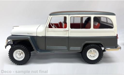 Diecast model cars Jeep Willys Station Wagon Box Van grey/beige 1955 1/18 Lucky Die Cast