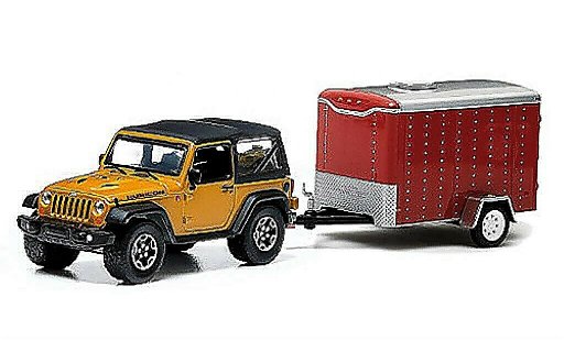 Jeep Wrangler Rubicon 1/64 Greenlight X yellow and 1-Achs-Anhanger 2014 diecast model cars