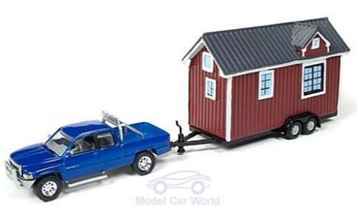 Diecast model cars Dodge RAM pickup 1500 metallic blue 1996 with Tiny House without Vitrine 1/64 Johnny Lightning