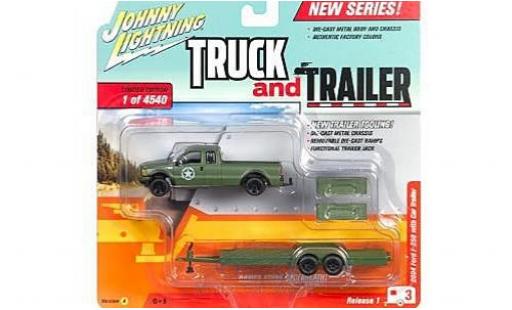 Diecast model cars Ford F-250 Pickup oliv 2004 with Flatbed Anh&Atilde;&curren;nger without Vitrine 1/64 Johnny Lightning