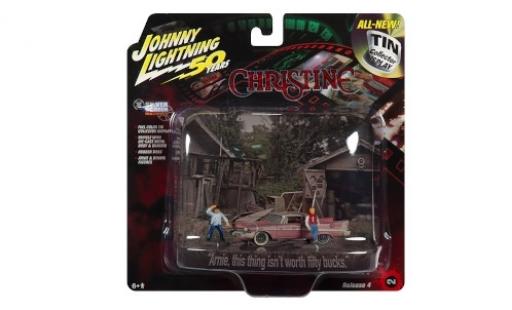 Diecast model cars Plymouth Fury Christine 1958 with 2 Figuren and Witterungsspuren 1/64 Johnny Lightning