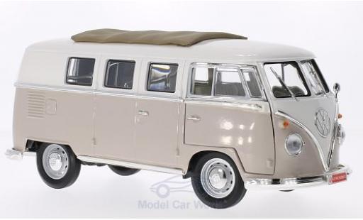 Diecast model cars Volkswagen T1 B Microbus with folding roof beige/white 1962 1/18 Lucky Die Cast