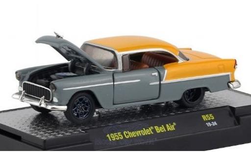 Diecast model cars Chevrolet Bel Air Coupe metallic grey/matt-yellow 1955 1/64 M2 Machines