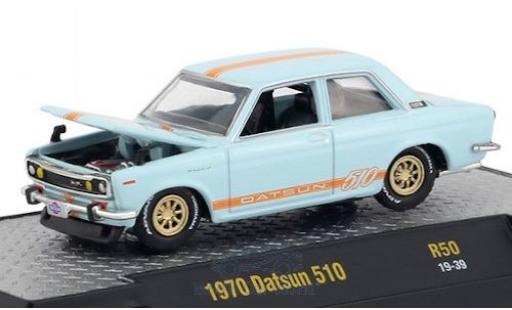 Diecast model cars Datsun 510 Sedan blue/orange 1970 1/64 M2 Machines