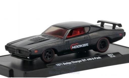 Diecast model cars Dodge Charger R/T 440 6-Pack metallic anthracite Hooker 1971 1/64 M2 Machines