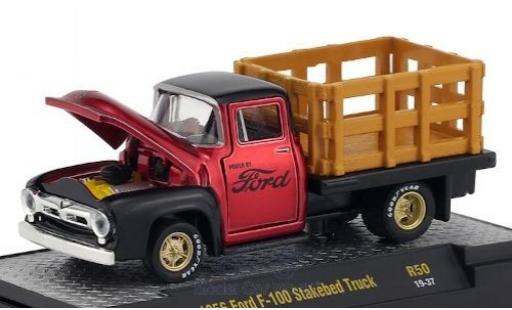 Diecast model cars Ford F-100 Stakebed 00 Truck metallic red/black 1956 1/64 M2 Machines