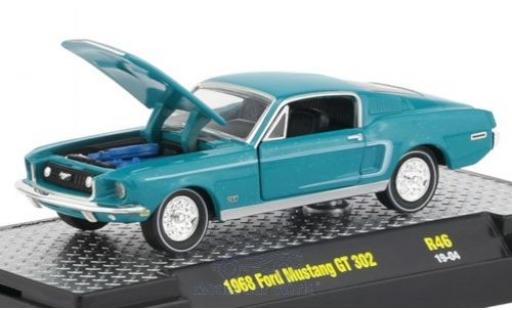 Diecast model cars Ford Mustang GT 302 turquoise/black 1968 1/64 M2 Machines