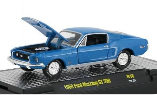 Diecast model cars Ford Mustang GT 390 blue/white 1968 1/64 M2 Machines