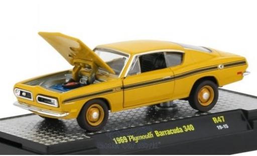Diecast model cars Plymouth Barracuda 1969 340 yellow/Dekor 1/64 M2 Machines