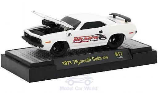 Diecast model cars Plymouth Cuda 1971 440 white Thumpr Cams 1/64 M2 Machines