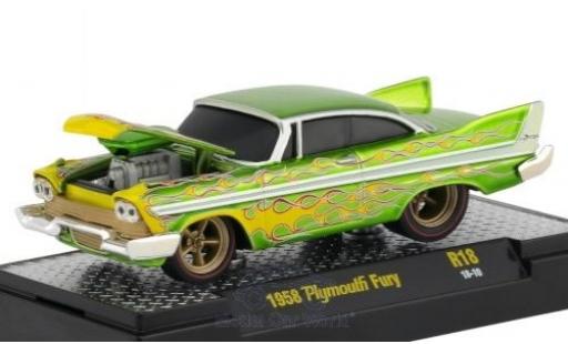 Diecast model cars Plymouth Fury Base metallic green/Dekor 1958 1/64 M2 Machines