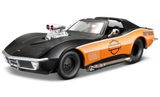 Diecast model cars Chevrolet Corvette Coupe matt-black/orange Harley-Davidson 1970 1/24 Maisto