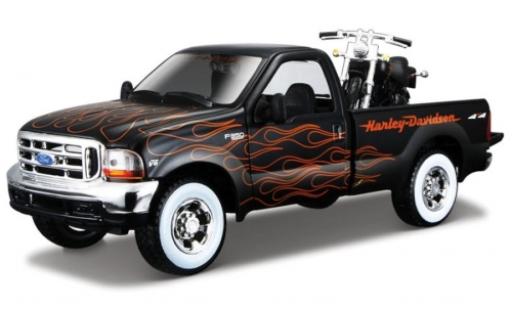 Diecast model cars Ford F-350 Super Duty matt-black/Dekor Harley-Davidson avec FXSTB Night Train 1/24 Maisto