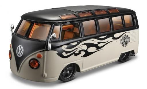 Diecast model cars Volkswagen T1 Base Samba black/beige Harley Davidson l'&Atilde;&copy;ce 1/24 Maisto