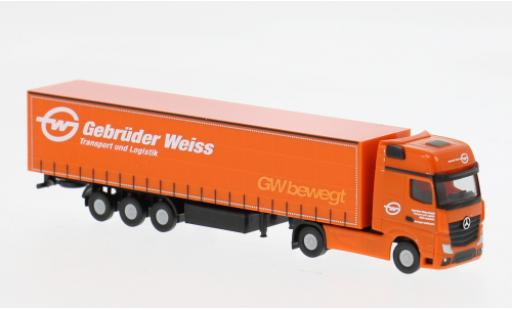 Diecast model cars Mercedes Actros Gigaspace Gardinenplanen-Sattelzug Gebr&Atilde;&frac14;der Weiss (A) 1/87 Herpa