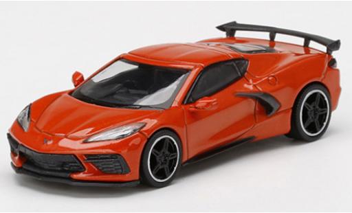 Diecast model cars Chevrolet Corvette Stingray (C8) orange 1/64 Mini GT
