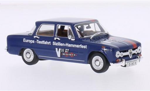 Diecast model cars Alfa Romeo Giulia Berlina blue/Dekor 1970 Europe-Testfahrt Sizilien-Hammerfest 1/43 Minichamps