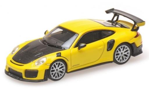Diecast model cars Porsche 911 GT2 RS yellow 2018 avec Carbon-Capot 1/87 Minichamps