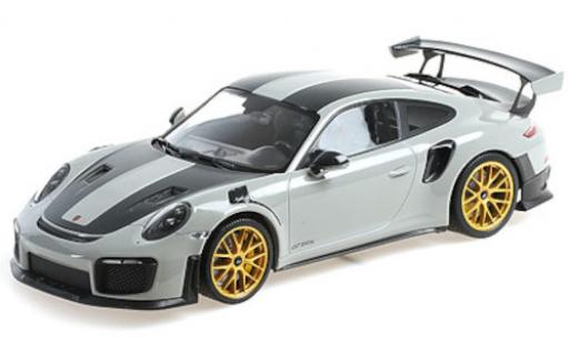 Diecast model cars Porsche 911 GT2 RS (991.2) grey/carbon 2018 with Weissach Paket and goldenen Magnesium Felgen 1/18 Minichamps