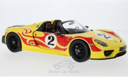 Diecast model cars Porsche 918 Weissach Package Spyder yellow/red - No.2 2015 1/18 Minichamps
