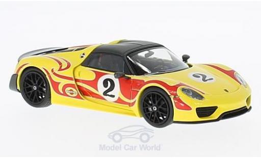 Diecast model cars Porsche 918 Weissach Package Spyder yellow/red 2015 Kyalami Racing Design 1/43 Minichamps