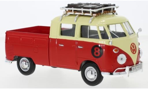 Diecast model cars Volkswagen T1 Base Doka beige/red with roofgep&Atilde;&curren;cktr&Atilde;&curren;ger No.8 1/24 Motormax