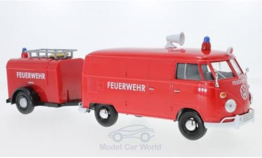 Diecast model cars Volkswagen T1 A Van red Fire brigade with Anh&Atilde;&curren;nger 1/24 Motormax