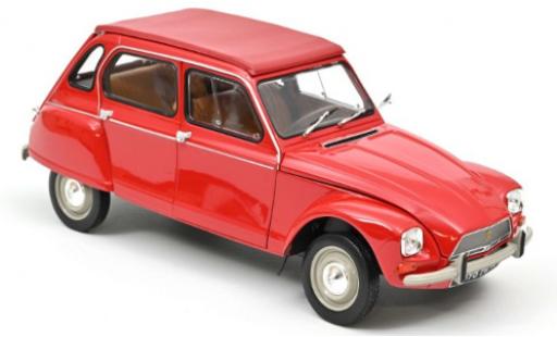 Diecast model cars Citroen Dyane Berline 6 red 1974 with folding roof 1/18 Norev