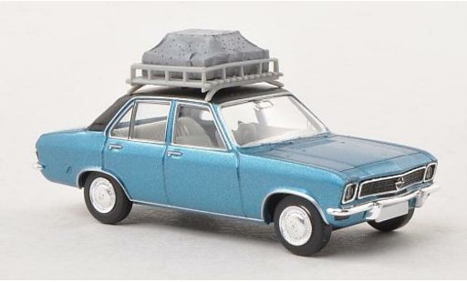 Opel Ascona A Base 1/87 Brekina blue/matt-black with roofgepack diecast model cars
