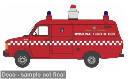 Diecast model cars Ford Transit Kastenwagen MK II red London Fire Brigade DCU 1/76 Oxford
