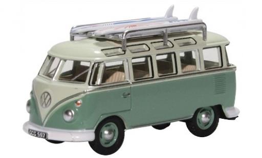 Diecast model cars Volkswagen T1 Base Samba green/green with roofgep&Atilde;&curren;cktr&Atilde;&curren;ger and Surfboards 1/76 Oxford