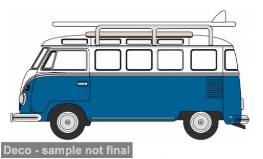 Diecast model cars Volkswagen T1 Base Samba Bus/Surfboards blue 1/76 Oxford