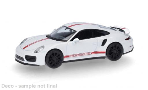Diecast model cars Porsche 911 Turbo white/red 1/87 Herpa